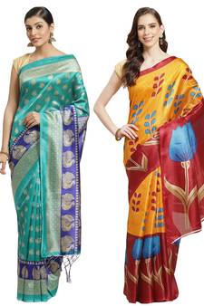 Multicolor printed art silk saree with blouse