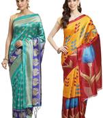 Multicolor printed art silk saree with blouse