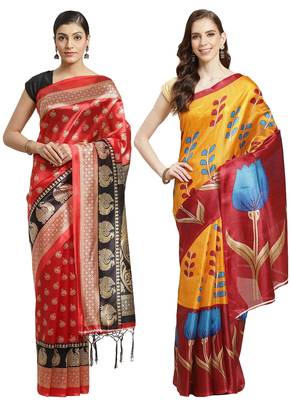 Multicolor printed art silk saree with blouse 1