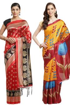 Multicolor printed art silk saree with blouse