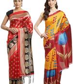 Multicolor printed art silk saree with blouse