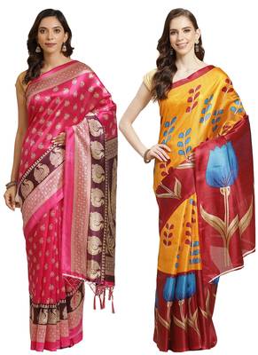 Multicolor printed art silk saree with blouse 1