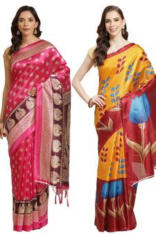 Multicolor printed art silk saree with blouse