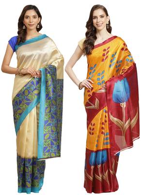 Multicolor printed art silk saree with blouse 1