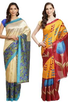 Multicolor printed art silk saree with blouse