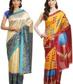 Multicolor printed art silk saree with blouse