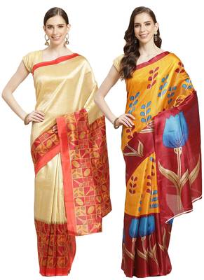 Multicolor printed art silk saree with blouse 1