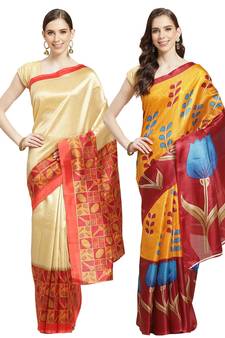 Multicolor printed art silk saree with blouse