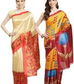 Multicolor printed art silk saree with blouse