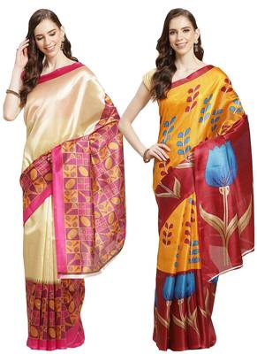 Multicolor printed art silk saree with blouse 1