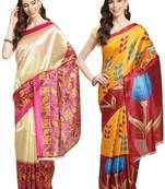 Multicolor printed art silk saree with blouse