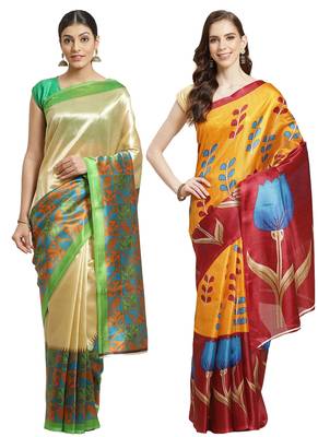 Multicolor printed art silk saree with blouse 1