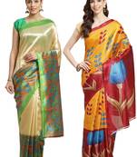 Multicolor printed art silk saree with blouse