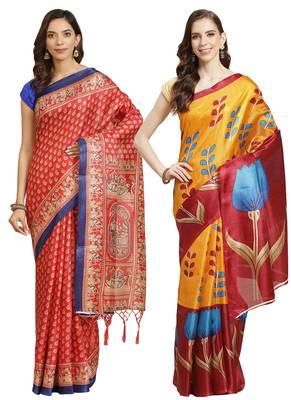 Multicolor printed art silk saree with blouse 1