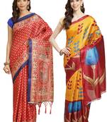 Multicolor printed art silk saree with blouse
