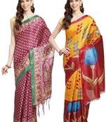 Multicolor printed art silk saree with blouse