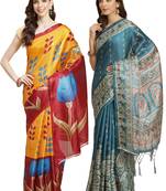 Multicolor printed art silk saree with blouse