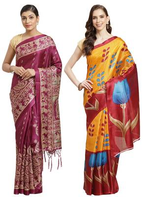 Multicolor printed art silk saree with blouse 1