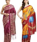 Multicolor printed art silk saree with blouse