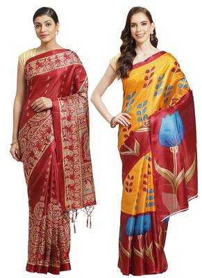Multicolor printed art silk saree with blouse 1