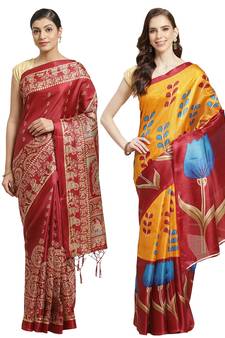Multicolor printed art silk saree with blouse
