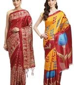 Multicolor printed art silk saree with blouse