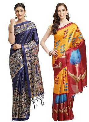 Multicolor printed art silk saree with blouse 1