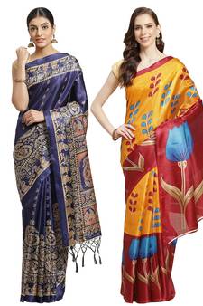 Multicolor printed art silk saree with blouse
