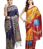 Multicolor printed art silk saree with blouse