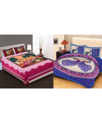 ridan cotton multicolour combo of printed bed sheet with pillow covers 1