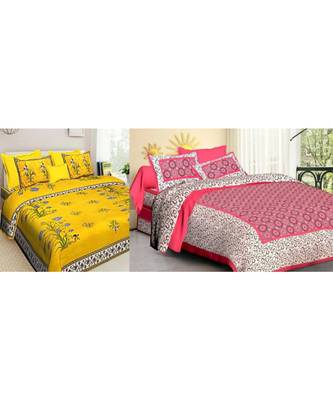 ridan cotton multicolour combo of printed bed sheet with pillow covers 1
