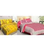 ridan cotton multicolour combo of printed bed sheet with pillow covers