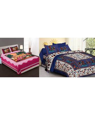 ridan cotton multicolour combo of printed bed sheet with pillow covers 1