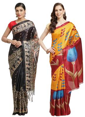 Multicolor printed art silk saree with blouse 1