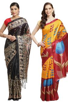 Multicolor printed art silk saree with blouse