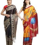 Multicolor printed art silk saree with blouse