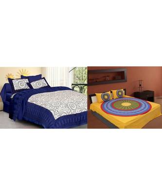 ridan cotton multicolour combo of printed bed sheet with pillow covers 1