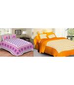 ridan cotton multicolour combo of printed bed sheet with pillow covers
