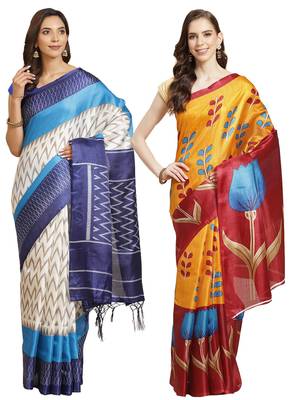 Multicolor printed art silk saree with blouse 1