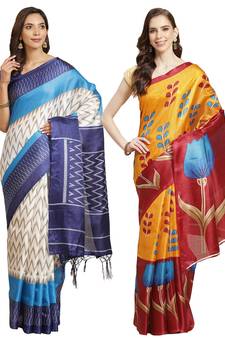 Multicolor printed art silk saree with blouse