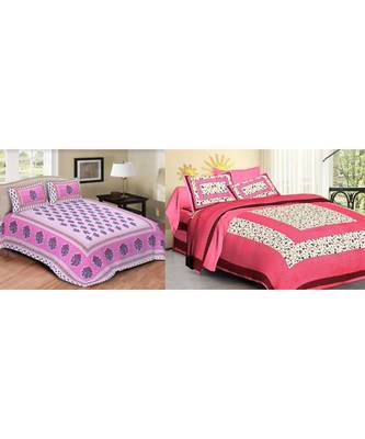 ridan cotton multicolour combo of printed bed sheet with pillow covers 1