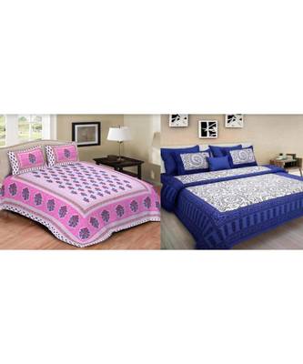 ridan cotton multicolour combo of printed bed sheet with pillow covers 1