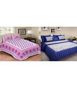 ridan cotton multicolour combo of printed bed sheet with pillow covers