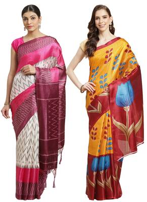 Multicolor printed art silk saree with blouse 1