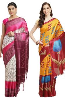 Multicolor printed art silk saree with blouse