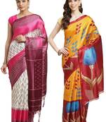 Multicolor printed art silk saree with blouse
