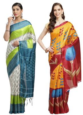 Multicolor printed art silk saree with blouse 1