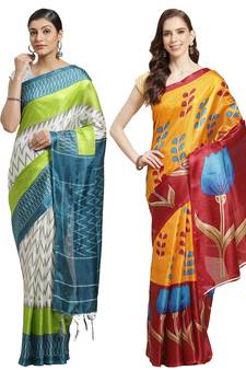 Multicolor printed art silk saree with blouse