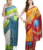 Multicolor printed art silk saree with blouse
