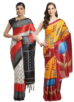 Multicolor printed art silk saree with blouse 1